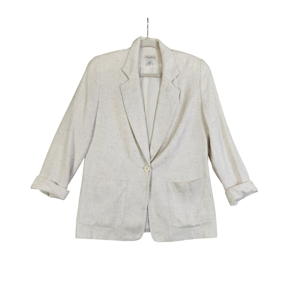 Collectibles Womens Linen Blend One Button Blazer Jacket Size 4 Petite Beige USA